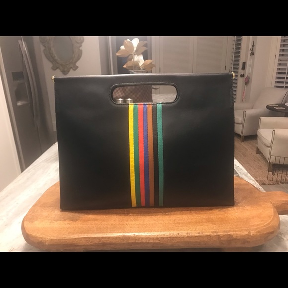 Clare V Handbags - Clare V Black Clutch with Rainbow Stripes